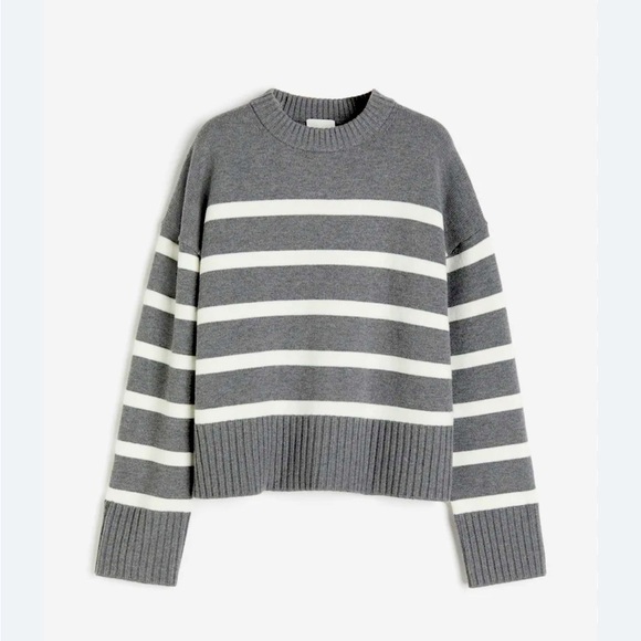NWT H&M Grey & White Striped Wool-Blend Sweater sze 3XL - Picture 1 of 13